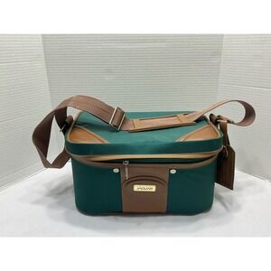 Jaguar Vintage Travel Vanity Case Forest Green Canvas Makeup Train Bag Brown Tri